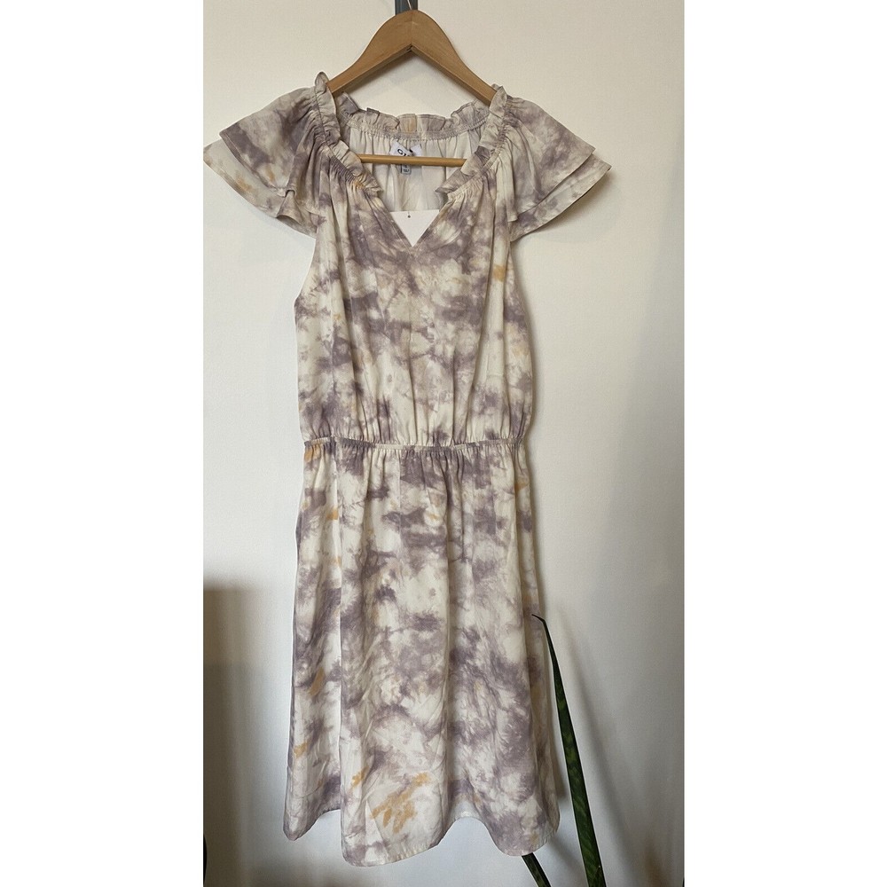 NWT Gilli Ivory and Purple Tie Dye Short Sleeve Dress Size Small